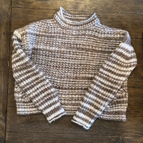 Rails Chunky Knit Wool Mock Collar Boxy Cropped Sweater Brown & White Size XS - Picture 1 of 9